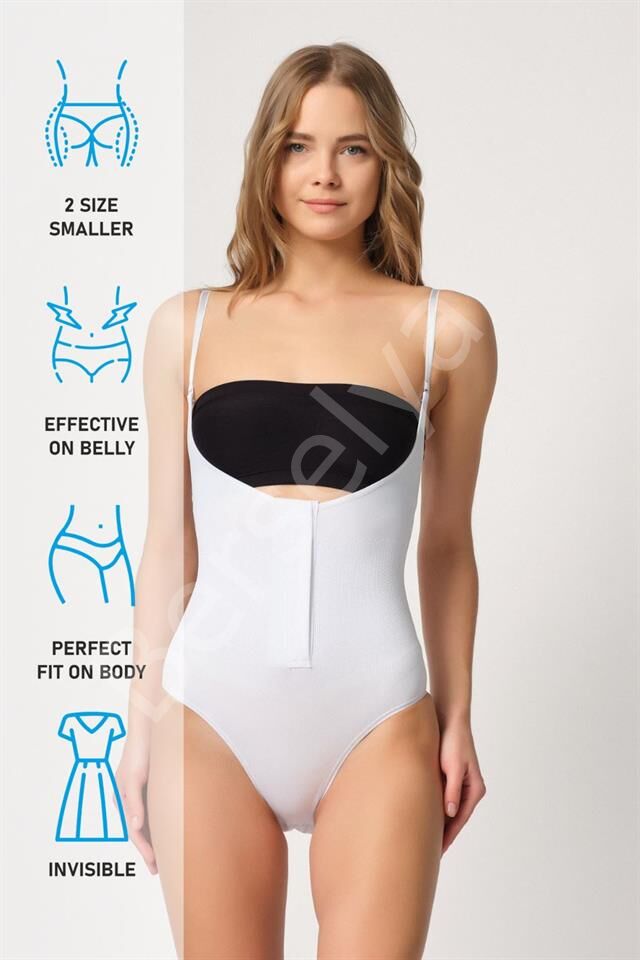 Beyaz Emay 2043 Göğsü Açık Agraflı Body Korse