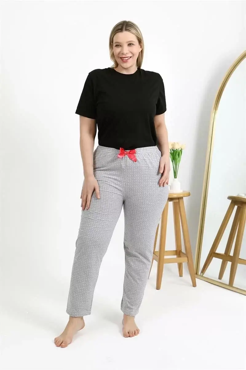 Kadın Pamuklu Büyük Beden Alt Pijama Gri
