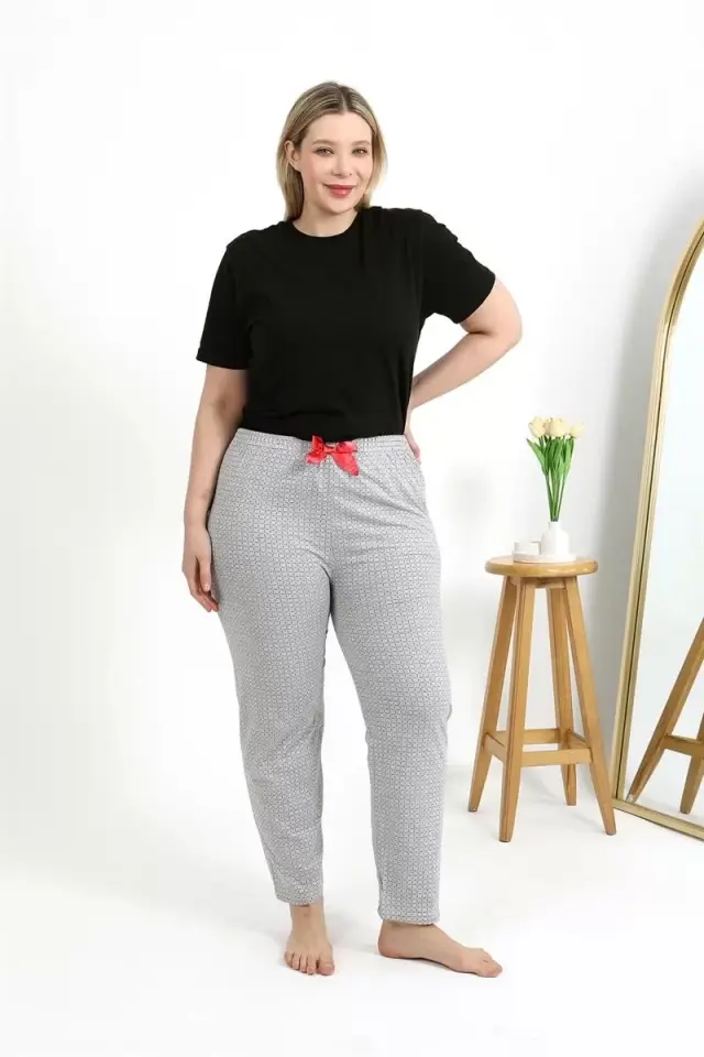 Kadın Pamuklu Büyük Beden Alt Pijama Gri