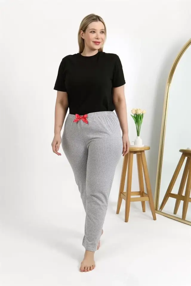 Kadın Pamuklu Büyük Beden Alt Pijama Gri
