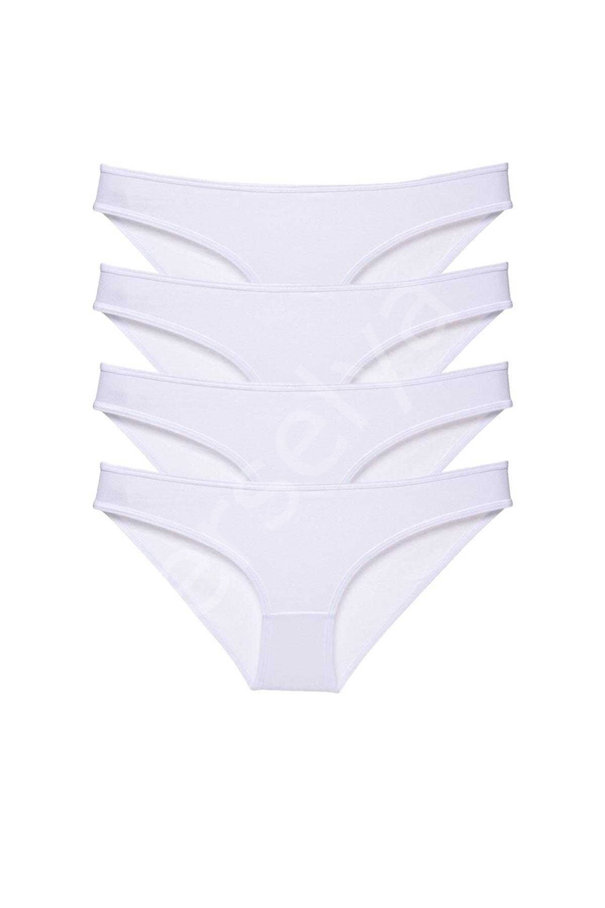 4 Adet Süper Eko Set Likralı Kadın Slip Külot Beyaz