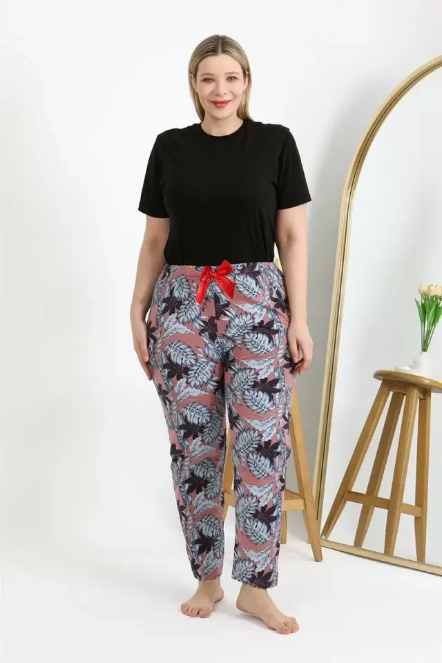 Kadın Pamuklu Büyük Beden Alt Pijama Somon
