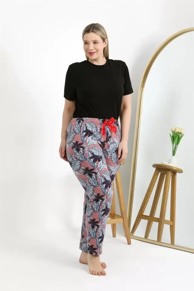 Kadın Pamuklu Büyük Beden Alt Pijama Somon