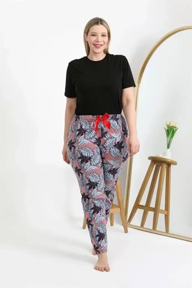 Kadın Pamuklu Büyük Beden Alt Pijama Somon
