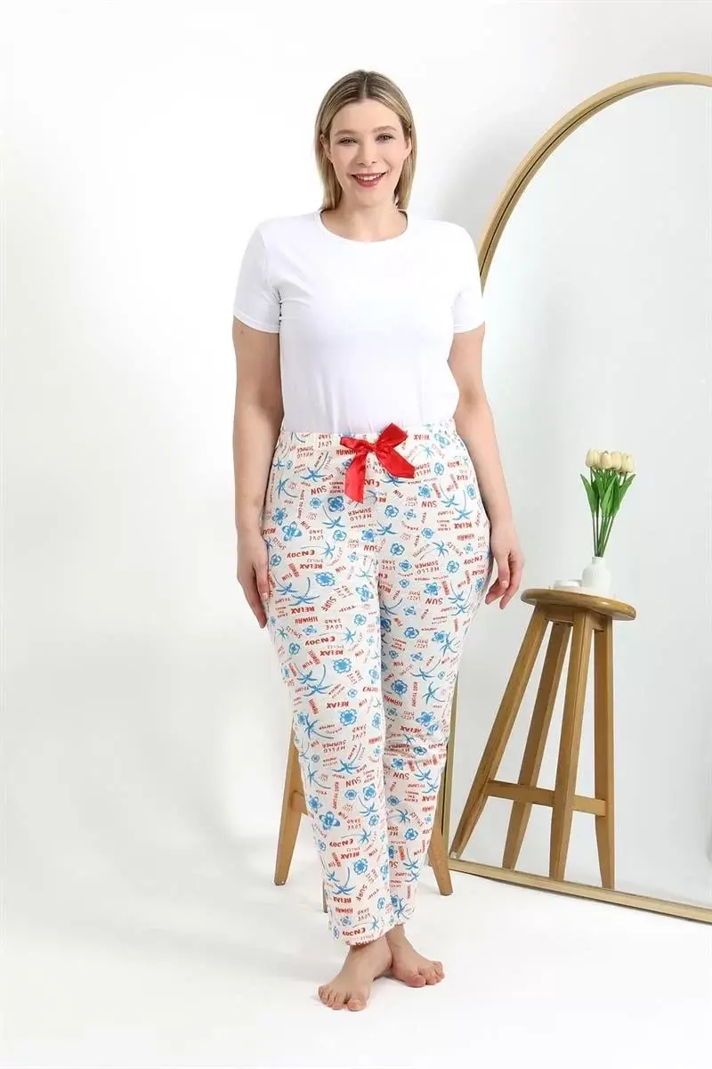Kadın Pamuklu Büyük Beden Alt Pijama Ekru