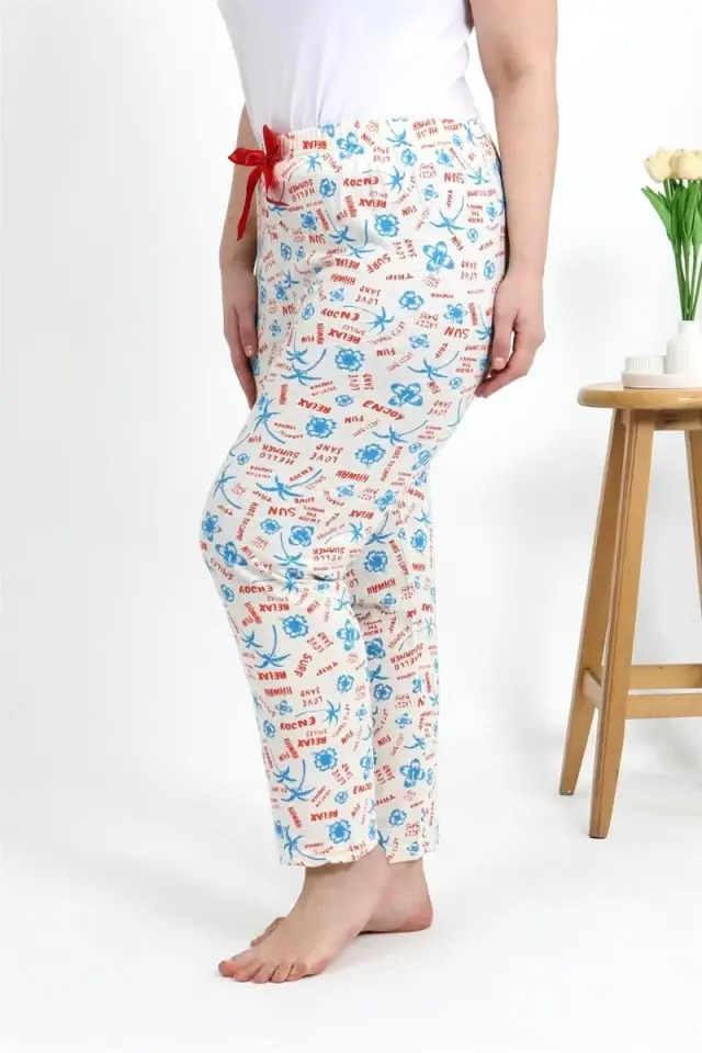 Kadın Pamuklu Büyük Beden Alt Pijama Ekru