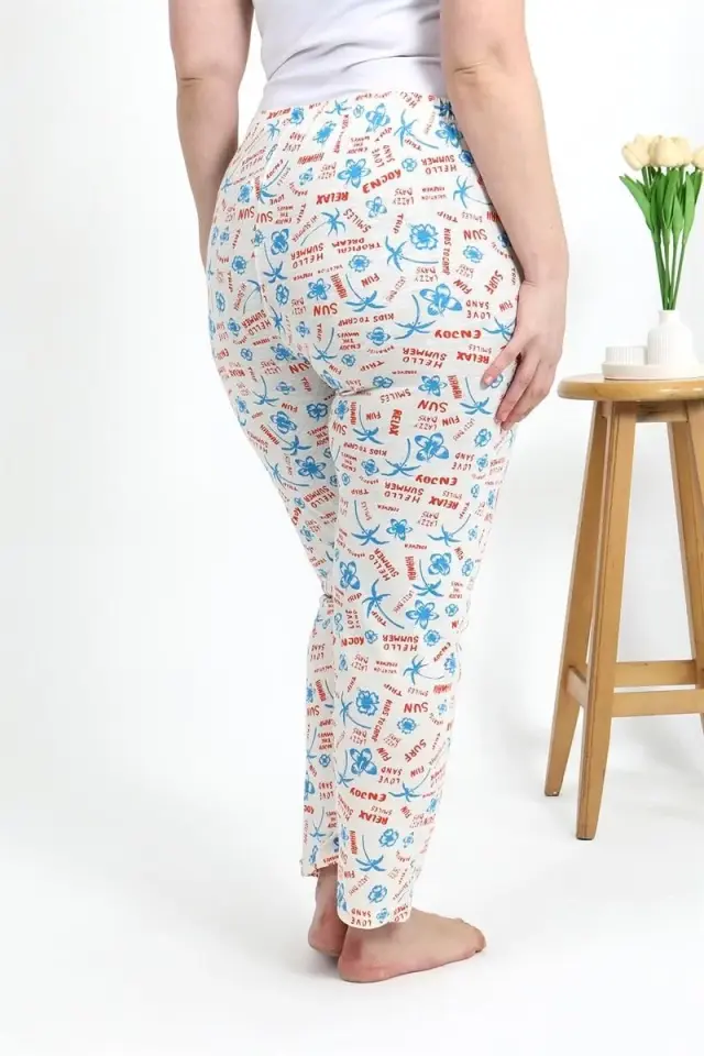Kadın Pamuklu Büyük Beden Alt Pijama Ekru