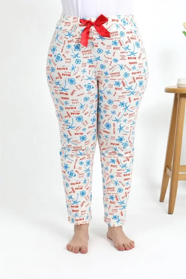 Kadın Pamuklu Büyük Beden Alt Pijama Ekru