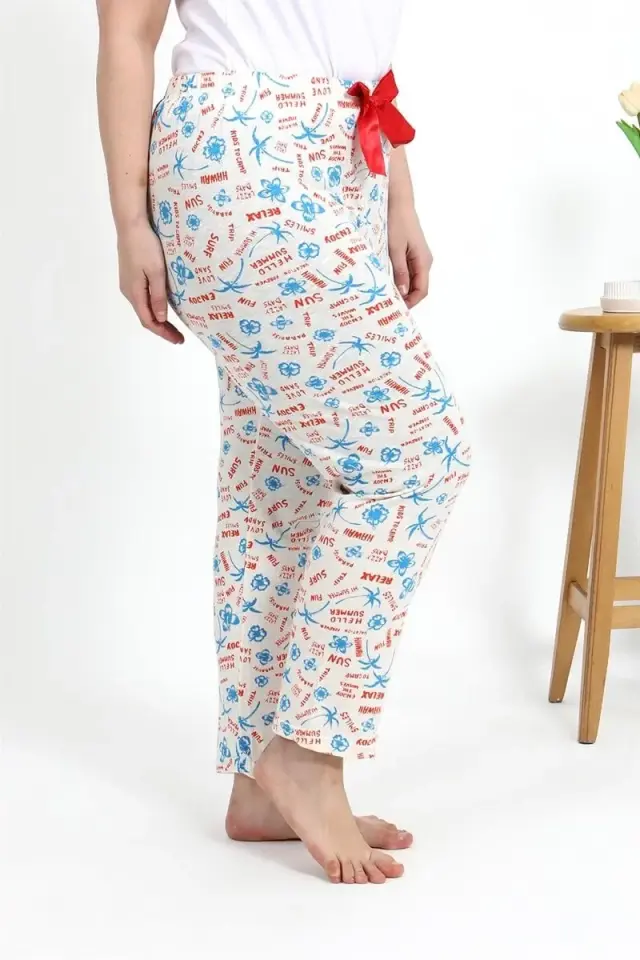 Kadın Pamuklu Büyük Beden Alt Pijama Ekru