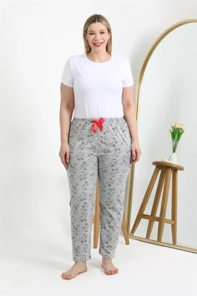 Kadın Pamuklu Büyük Beden Alt Pijama Gri