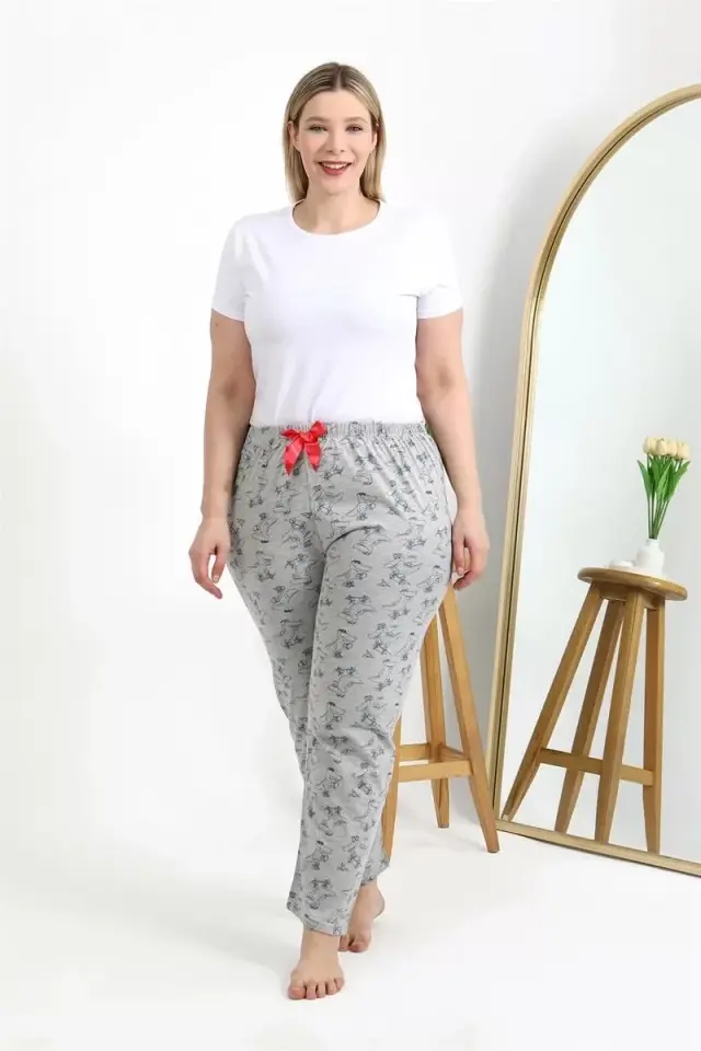 Kadın Pamuklu Büyük Beden Alt Pijama Gri