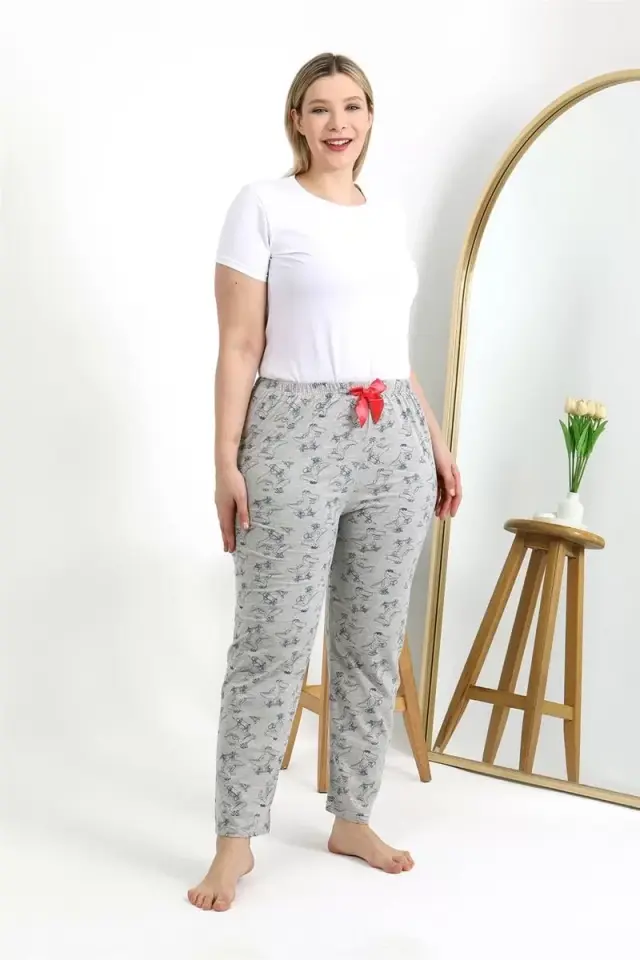 Kadın Pamuklu Büyük Beden Alt Pijama Gri