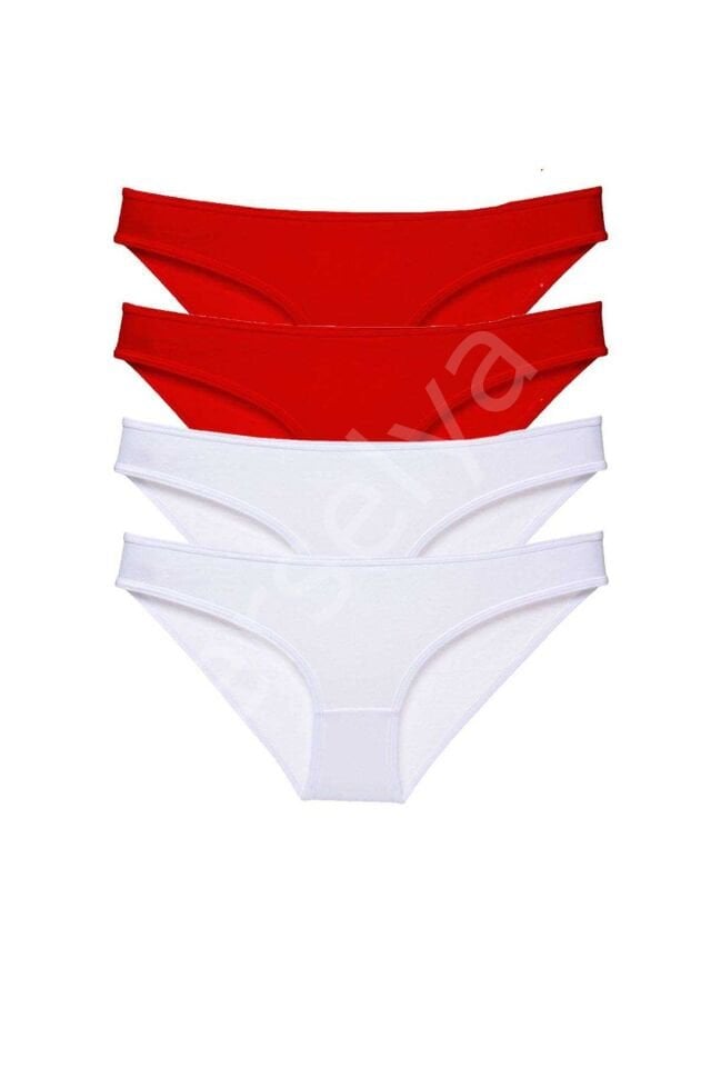 4 adet Süper Eko Set Likralı Kadın Slip Külot Kırmızı Beyaz S