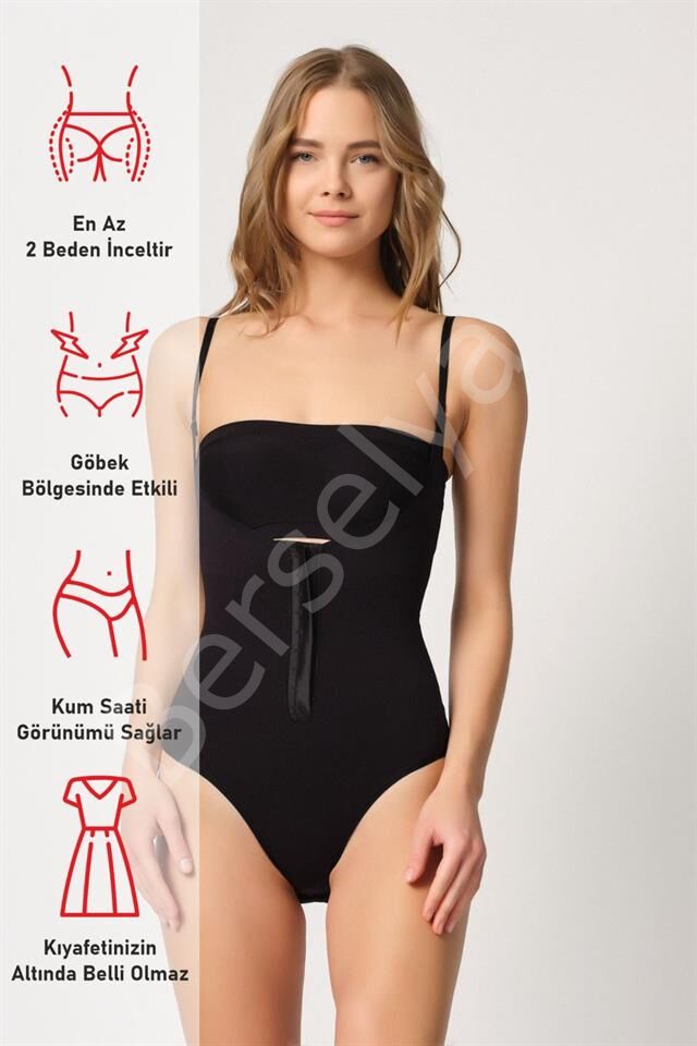 Siyah Emay 2043 Göğsü Açık Agraflı Body Korse