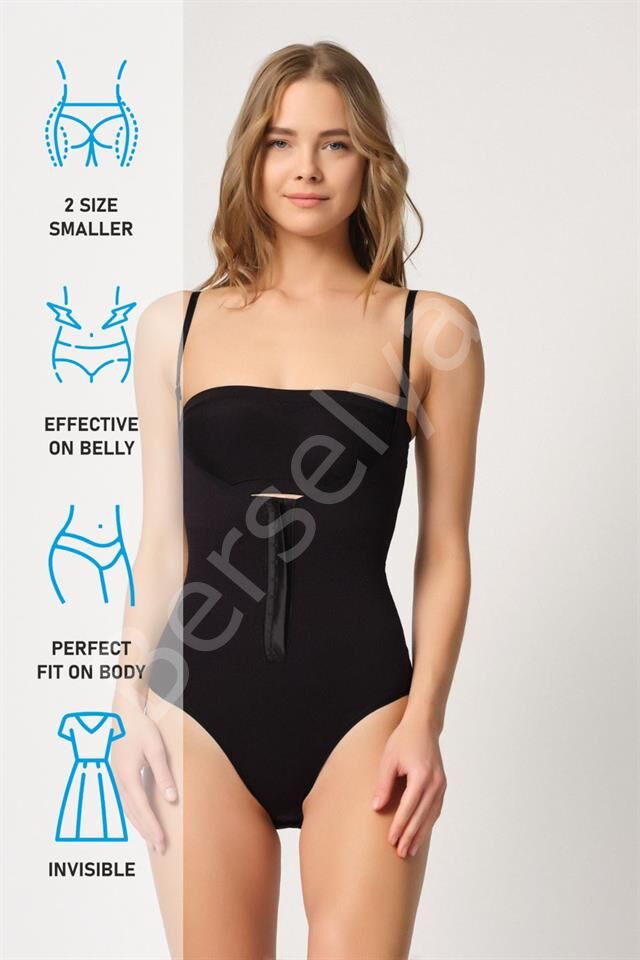 Siyah Emay 2043 Göğsü Açık Agraflı Body Korse