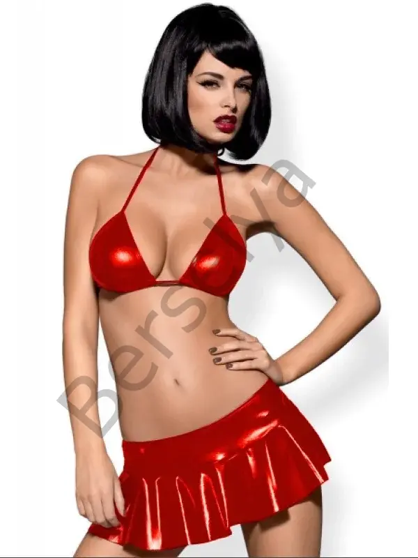 Fantezi Kırmızı Mini Etekli Seksi Sütyentakım Seksi İç Giyim