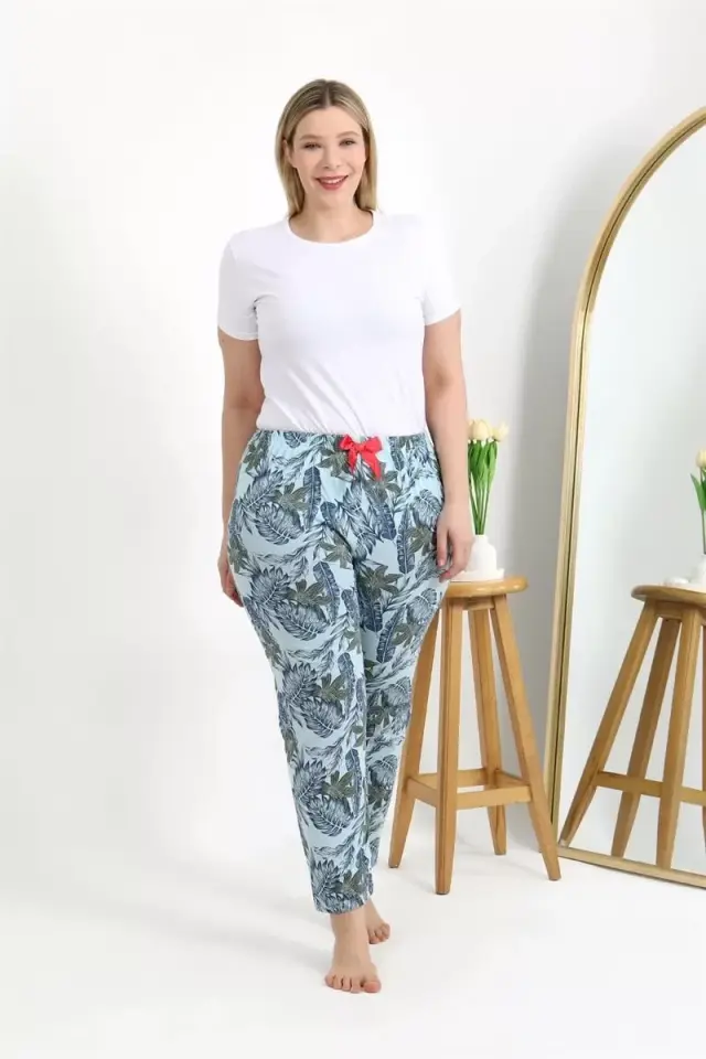 Kadın Pamuklu Büyük Beden Alt Pijama Mavi