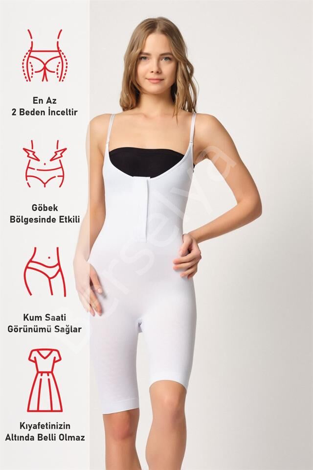 Beyaz Emay 2093 Ön Agraflı Göğsü Açık Paçalı Boy Korse