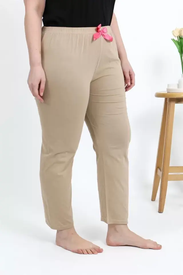 Kadın Pamuklu Büyük Beden Alt Pijama Bej