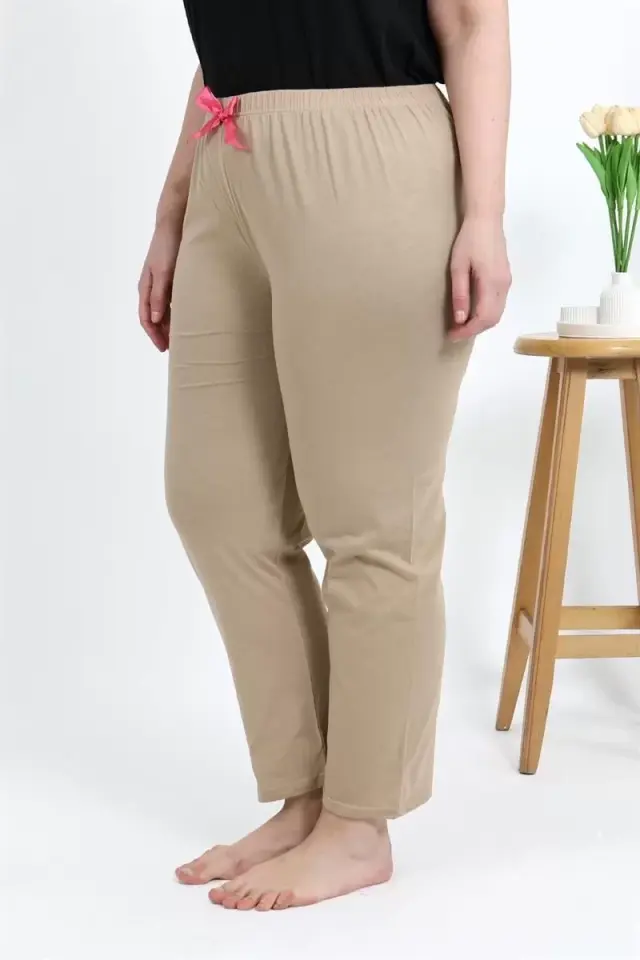 Kadın Pamuklu Büyük Beden Alt Pijama Bej