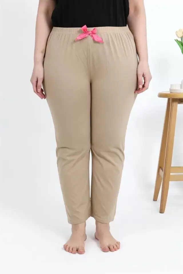 Kadın Pamuklu Büyük Beden Alt Pijama Bej