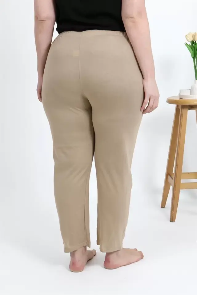 Kadın Pamuklu Büyük Beden Alt Pijama Bej