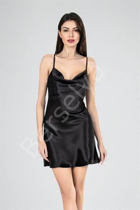 Kısa Gecelik Degaje Siyah 7740