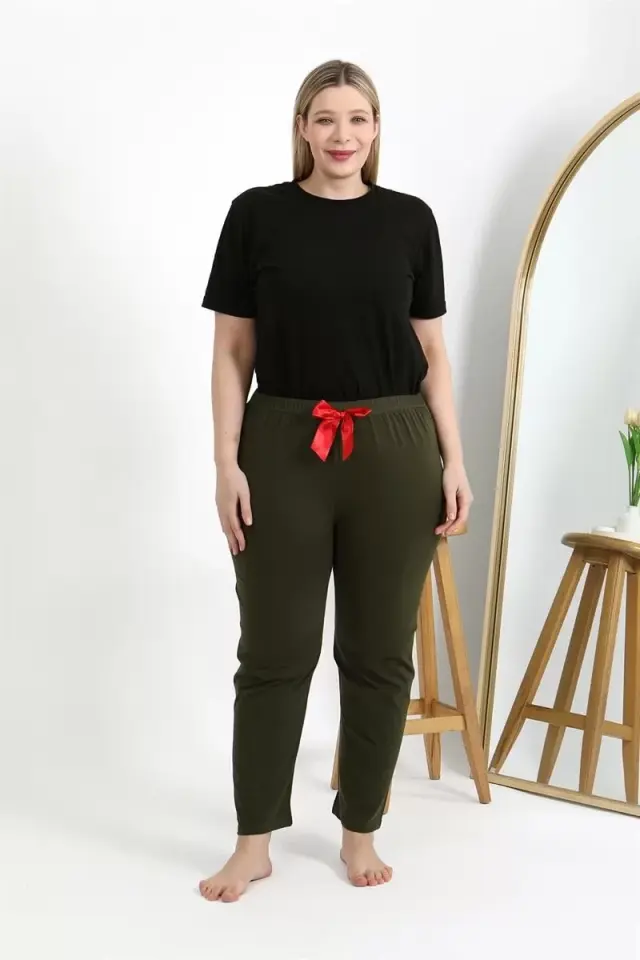Kadın Pamuklu Büyük Beden Alt Pijama Haki