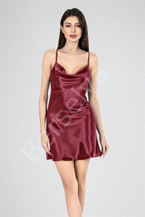 Kısa Gecelik Degaje Bordo 7740