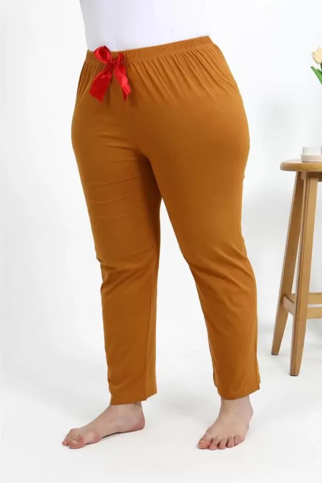 Kadın Pamuklu Büyük Beden Alt Pijama Hardal