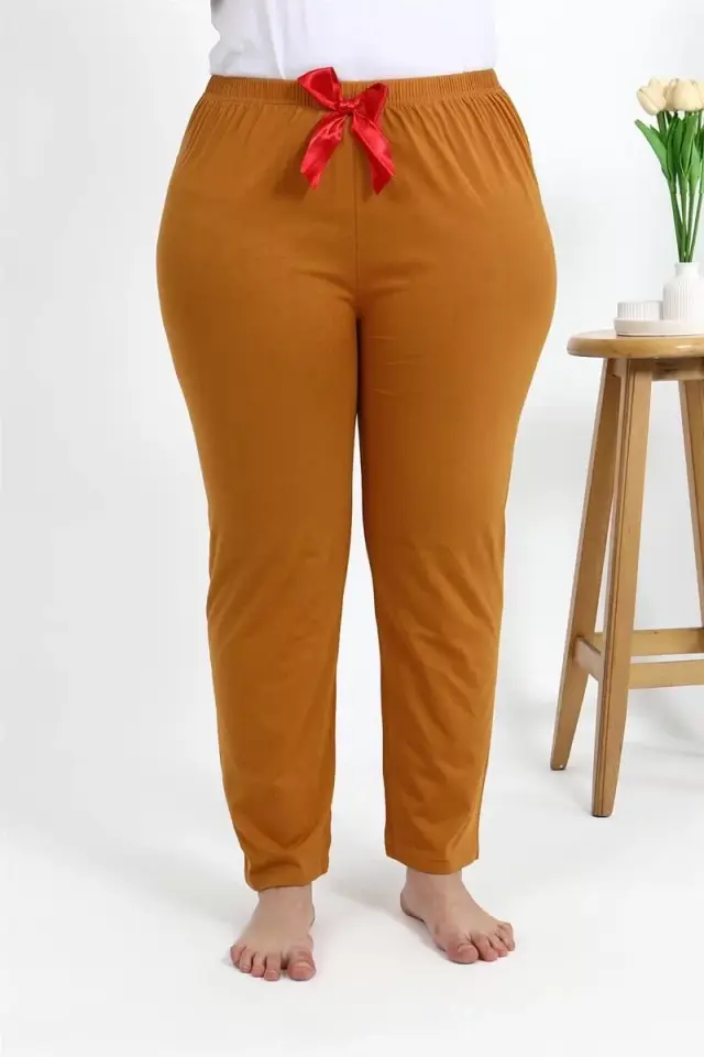 Kadın Pamuklu Büyük Beden Alt Pijama Hardal