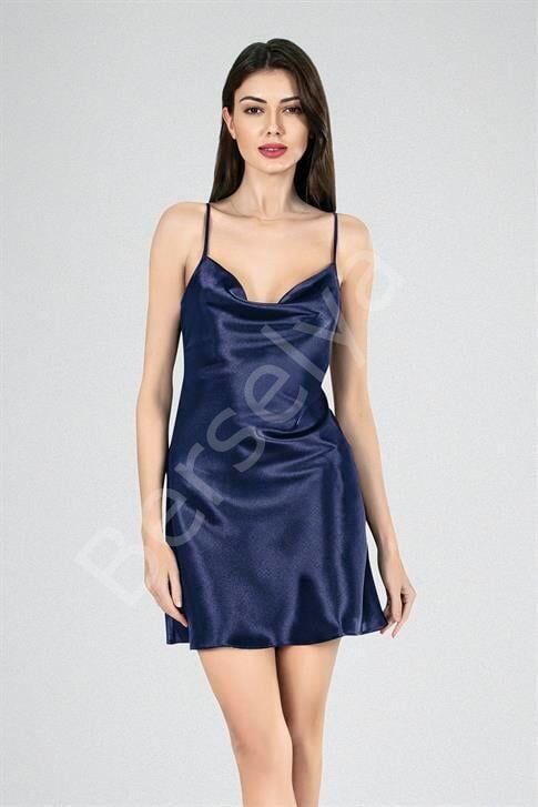 Kısa Gecelik Degaje  Lacivert 7740