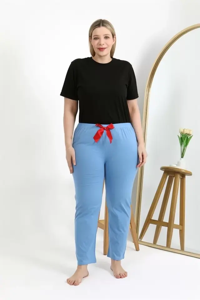 Kadın Pamuklu Büyük Beden Alt Pijama Mavi