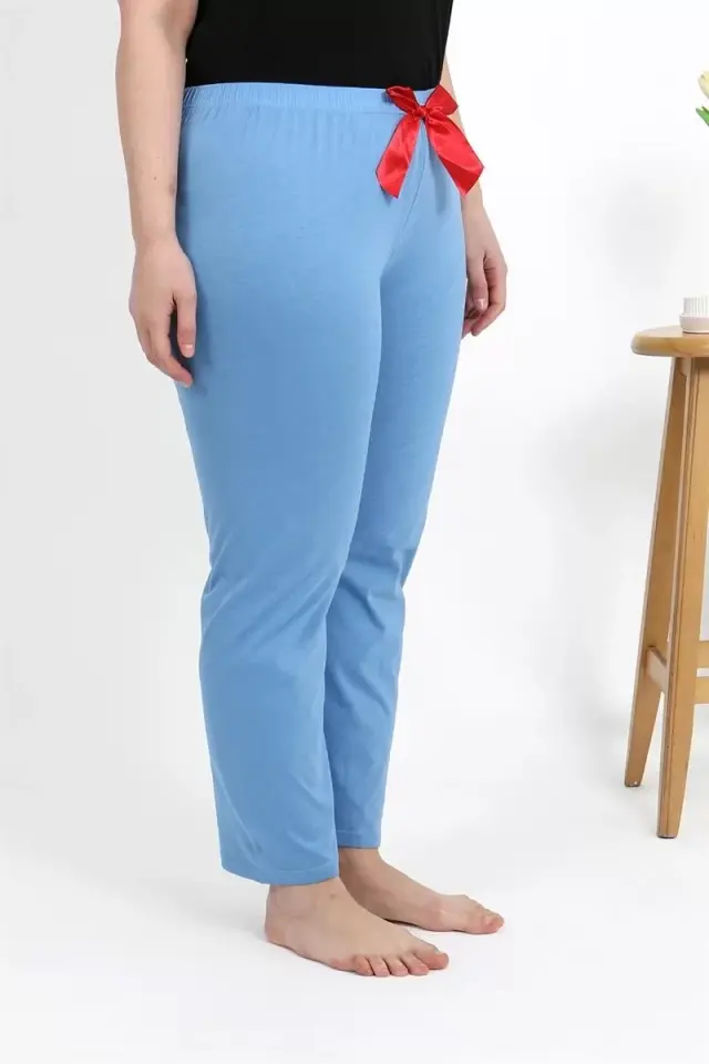 Kadın Pamuklu Büyük Beden Alt Pijama Mavi