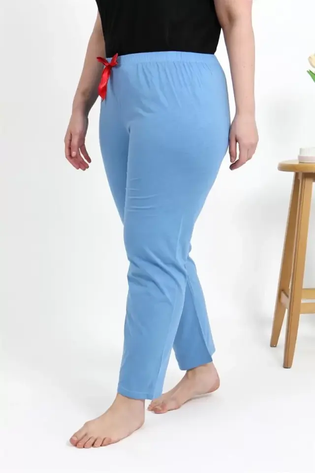 Kadın Pamuklu Büyük Beden Alt Pijama Mavi