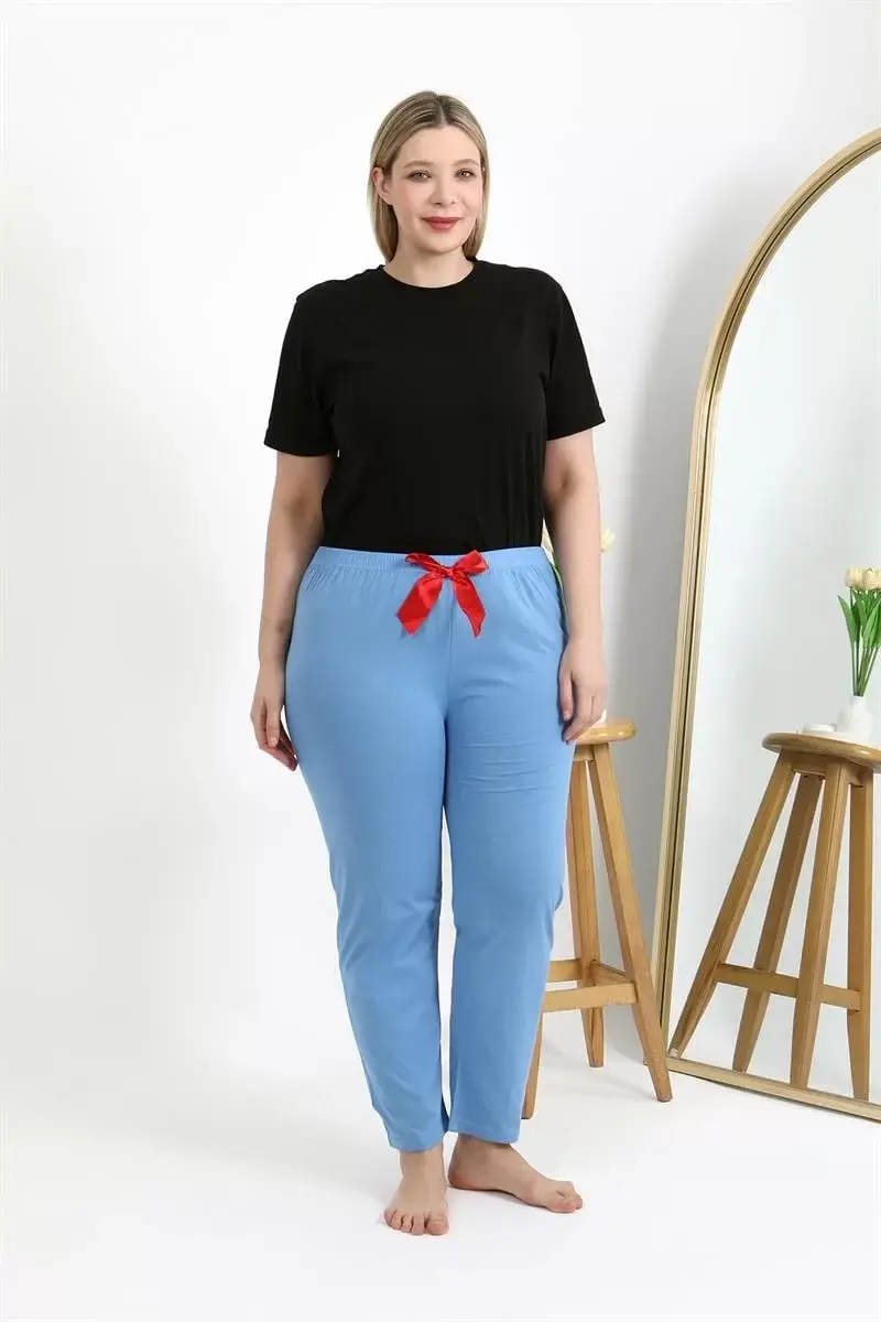 Kadın Pamuklu Büyük Beden Alt Pijama Mavi