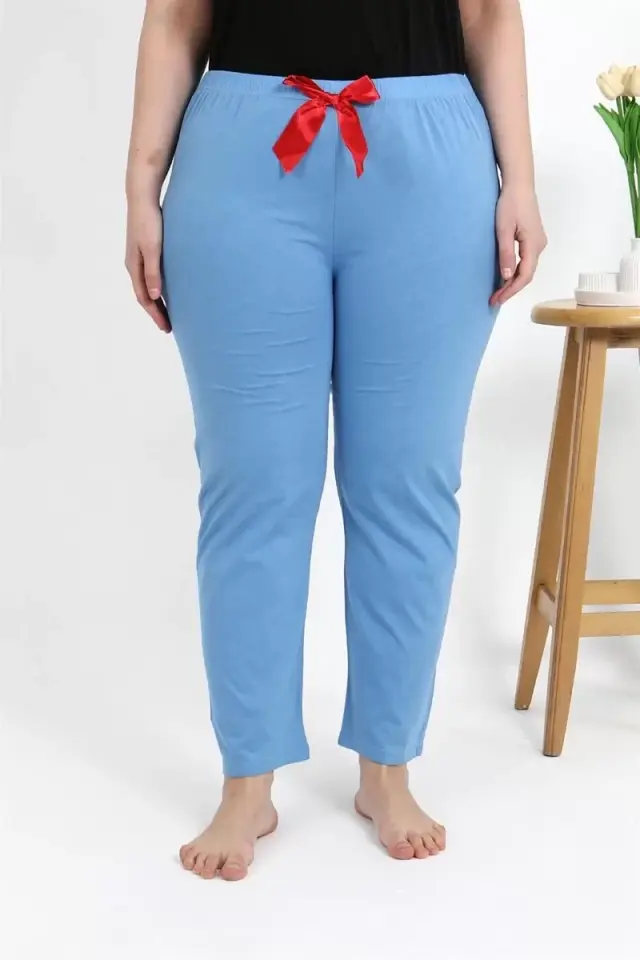 Kadın Pamuklu Büyük Beden Alt Pijama Mavi