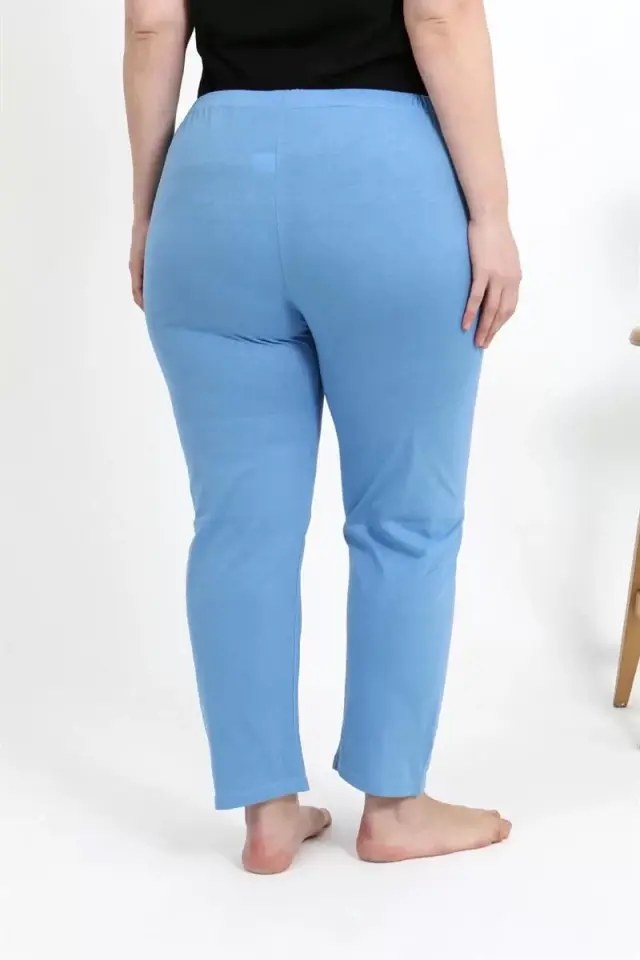 Kadın Pamuklu Büyük Beden Alt Pijama Mavi