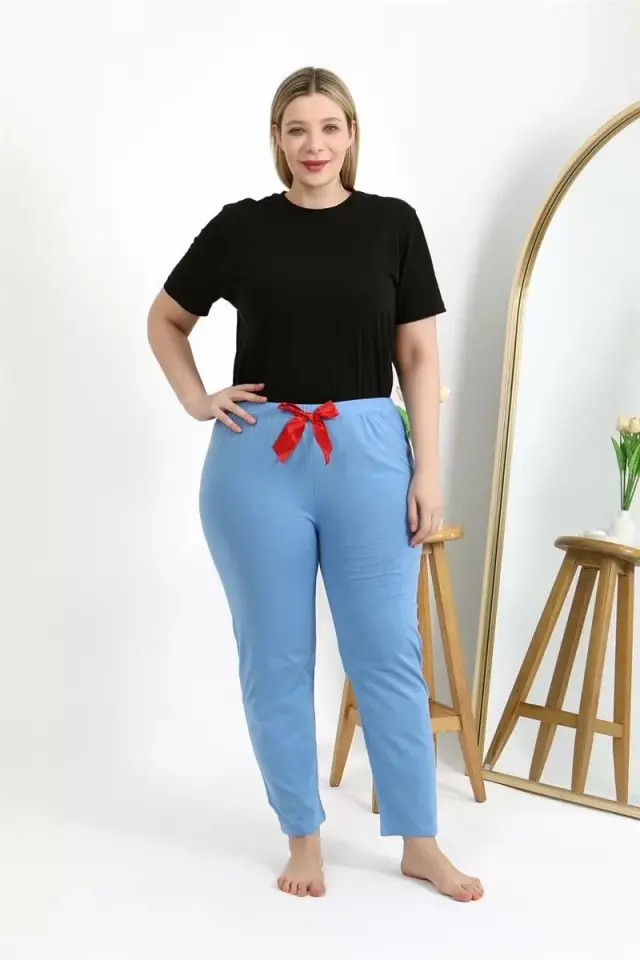 Kadın Pamuklu Büyük Beden Alt Pijama Mavi