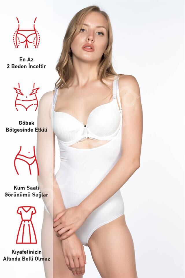 Beyaz Emay 2023 Göğsü Açık Body Korse