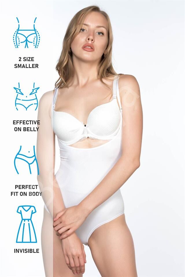 Beyaz Emay 2023 Göğsü Açık Body Korse
