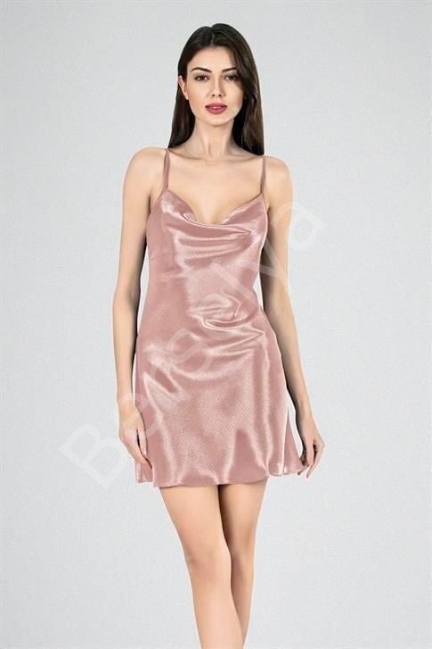 Kısa Gecelik Degaje Yaka Vizon 7740