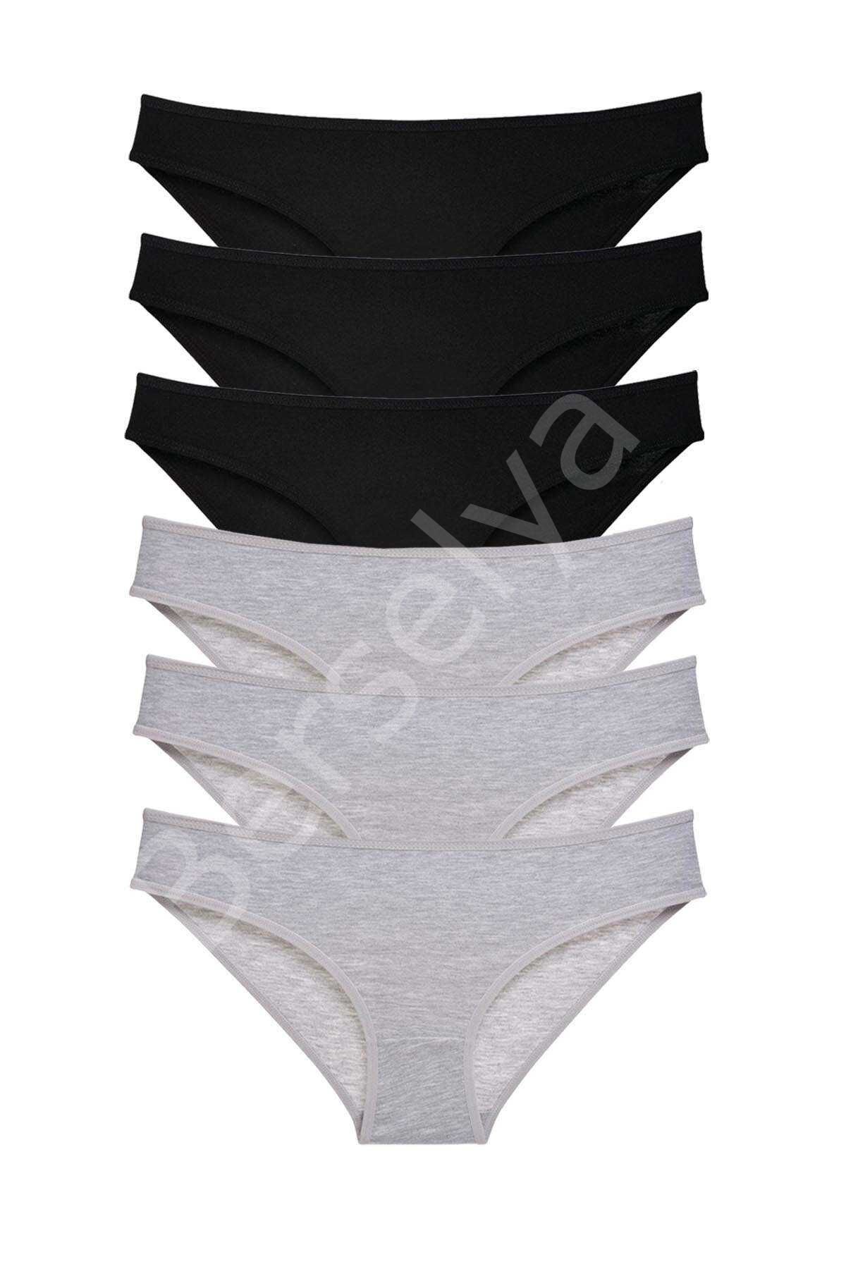 6 Adet Süper Eko Set Likralı Kadın Slip Külot Siyah Gri