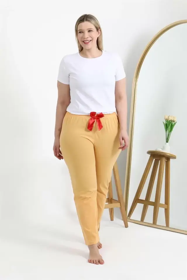 Kadın Pamuklu Büyük Beden Alt Pijama Sarı