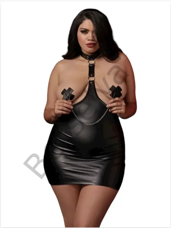 Büyük Beden Fantazi Sırtı Açık Deri Seksi İç Giyim