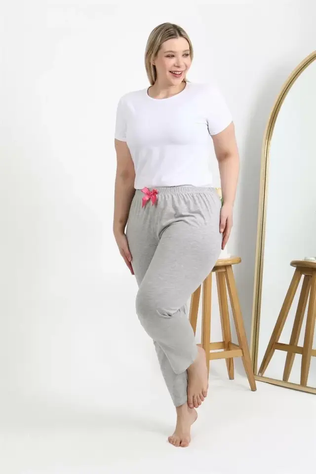 Kadın Pamuklu Büyük Beden Alt Pijama Gri