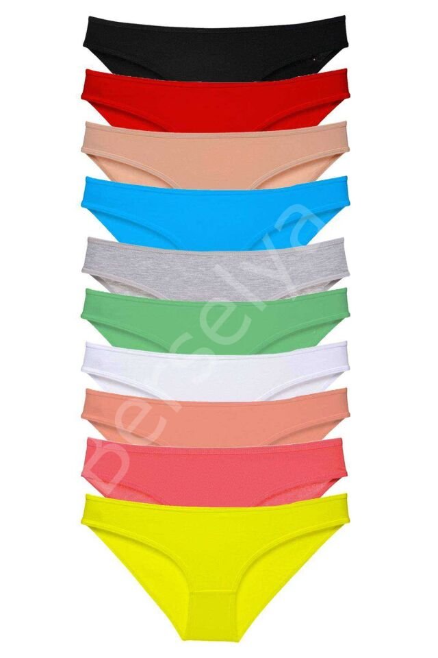 10 adet Süper Eko Set Likralı Kadın Slip Külot Çok Renkli XL