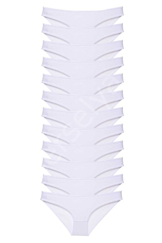 12 Adet Süper Eko Set Likralı Kadın Slip Külot Beyaz