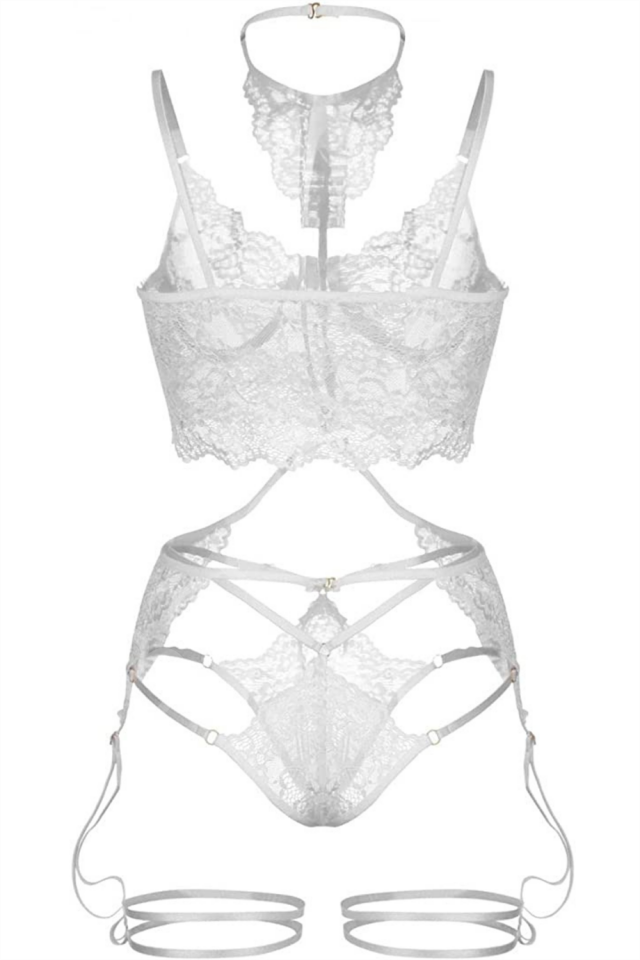 Beyaz Dantel Harnes Detaylı Seksi İç Çamaşırı 16018