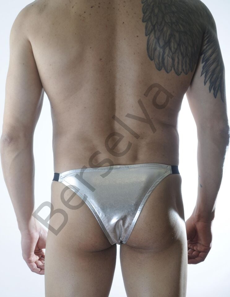 Erkek Gümüş Lame Brazillian Slip